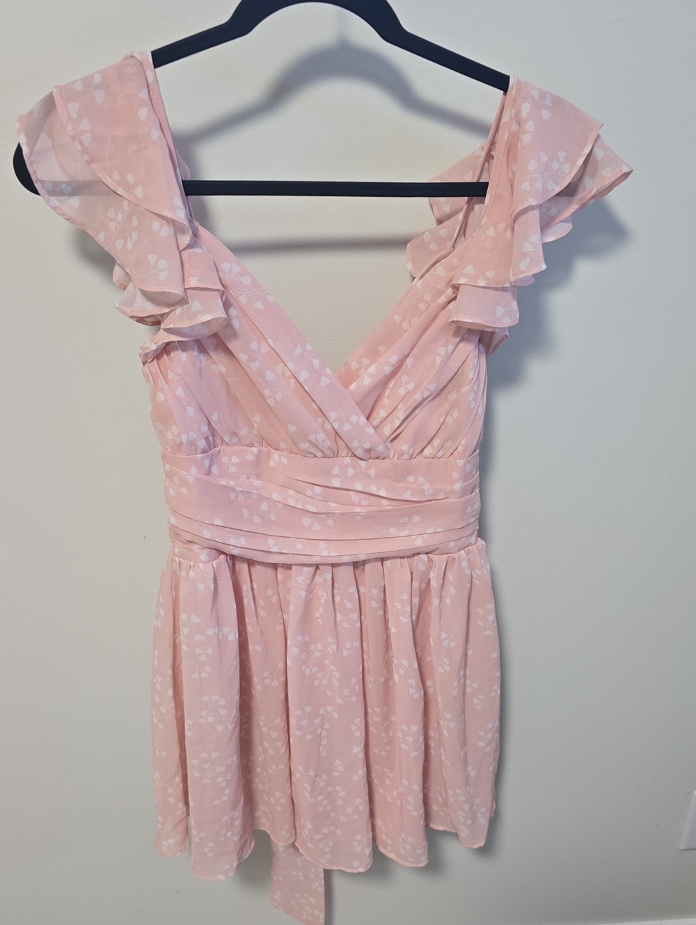 NWT Selfie Leslie Pink Ruffle Flutter Strap Tie Back Dress Size S Small